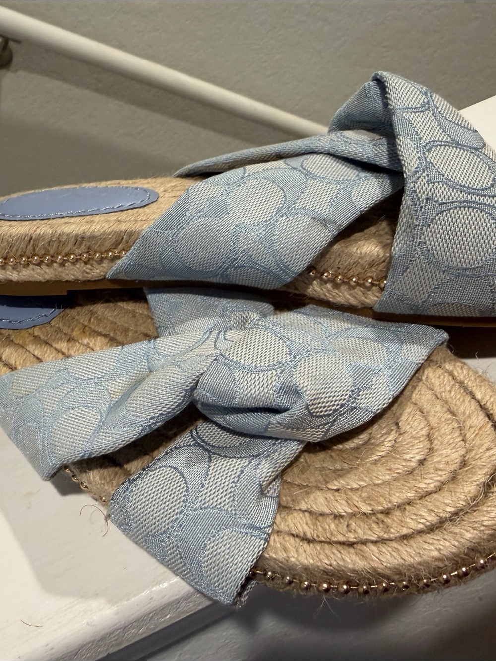 Coach Light Blue Knotted Espadrille Slide Sandals - Women